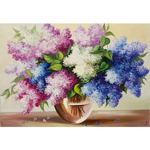 Картина маслом на холсте. Живопись. 100% ручная работа. Художественная мастерская Грёзы. Сирень. Размер картины 50х70 см.