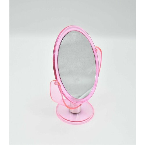 Зеркало настольное овальное 15х14см, двустороннее, пластиковое на ножке, розовое зеркало настольное овальное 15х14см двустороннее пластиковое на ножке розовое