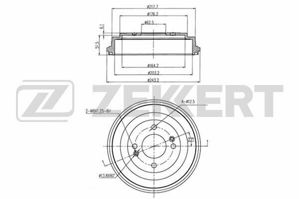 Zekkert Тормозной барабан задний для Hyundai Accent III 05- i10 08- i20 08- Kia Rio II 05-