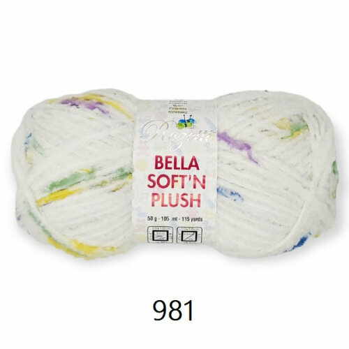 фото Пряжа "bella soft n plush" 100% полиамид, 50гр/105м, (981- белый+фиол, син, зел, жел) 1 упаковка (10 мотков) rozetti