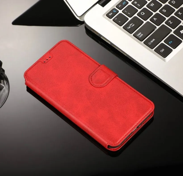 Чехол книжка для Xiaomi Redmi 12 кожаный красный с магнитной застежкой — фото 1