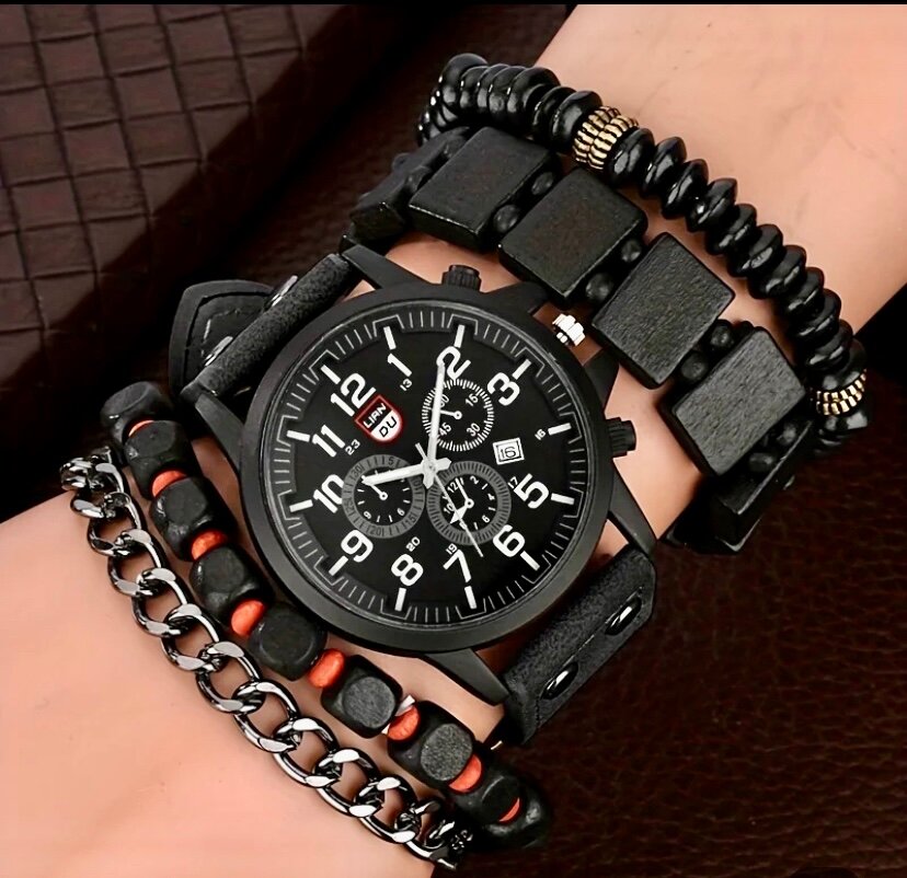 фото Мужские стильные наручные часы с браслетами, комплект в подарок