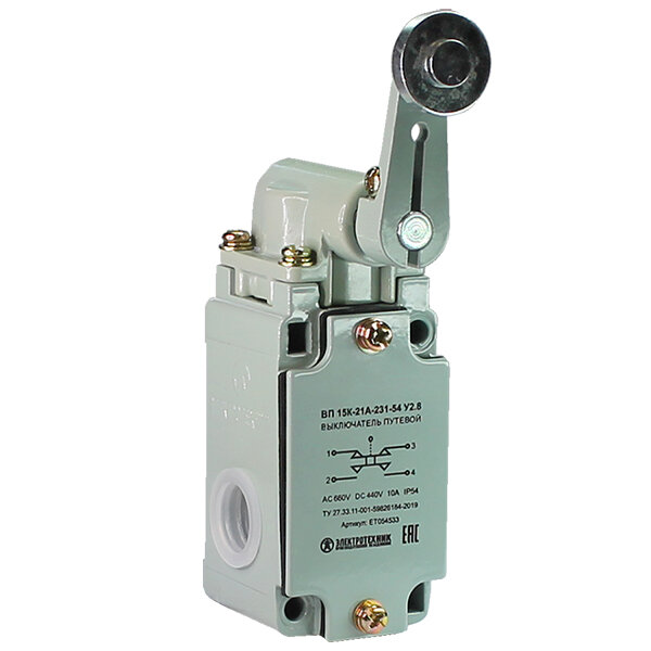 фото Выключатель путевой ВП 15К-21А-231-54 У2.8, рычаг с роликом, полумгновенный, IP54 (ЭТ), ET054533, ПО Электротехник
