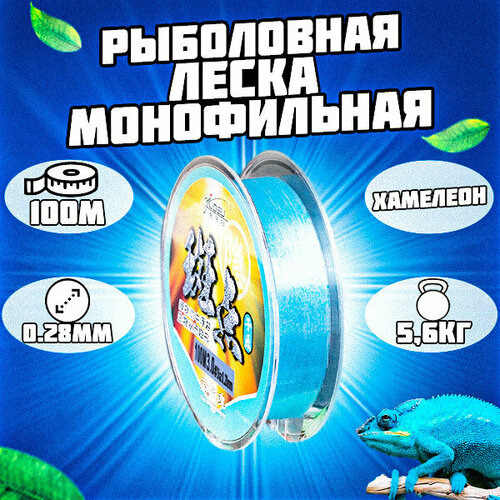 Леска монофильная рыболовная голубая. Хамелеон 100м 0.28мм