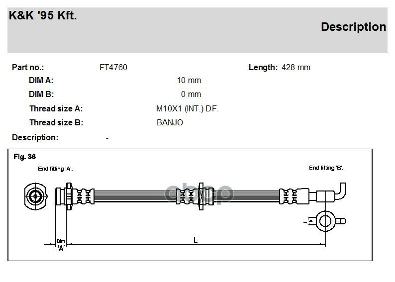Шланг тормозной K&K арт. FT4760