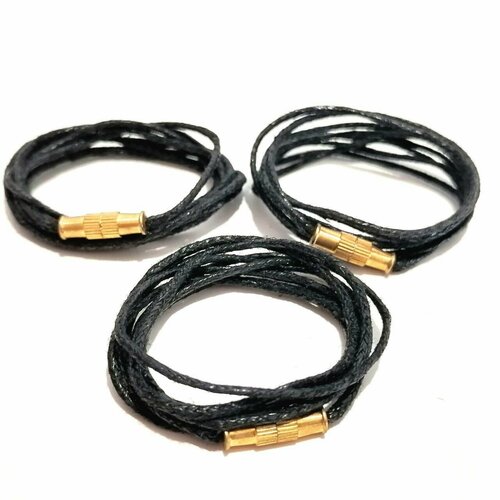 Шнур вощеный 60см с замком диаметр 1мм 3 штуки черный 259₽