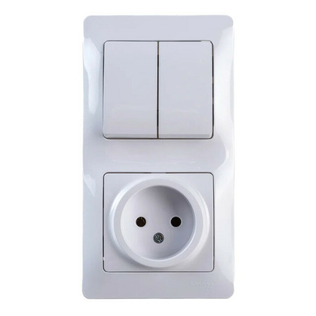 Блок 2-клавишный выключатель и розетка SCHNEIDER ELECTRIC Glossa б/з белый