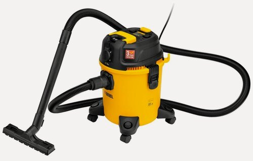 Изображение товара Пылесос строительный RVC20, 1400 Вт, бак 20 л, шланг 3 м, розетка с автосинхр. Denzel