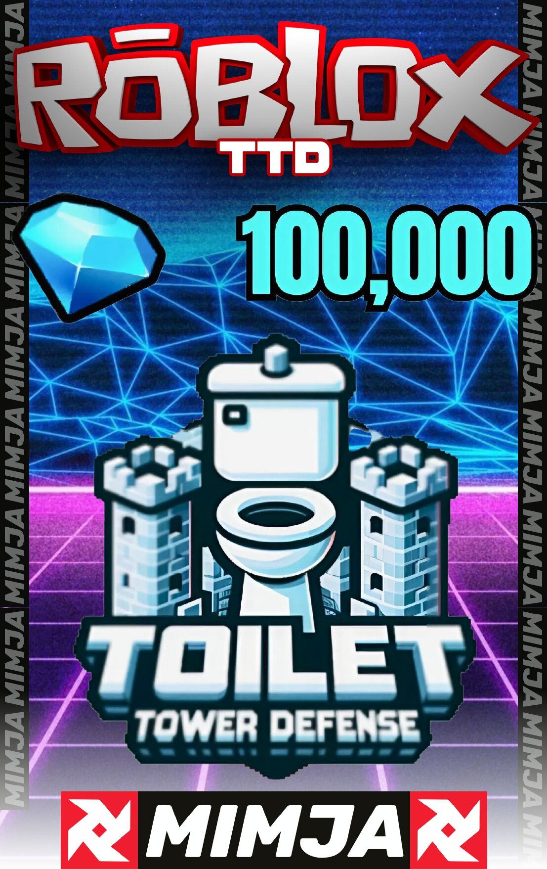 Roblox Toilet Tower Defense / Код активации 100 000 GEMS / Подарочная карта.