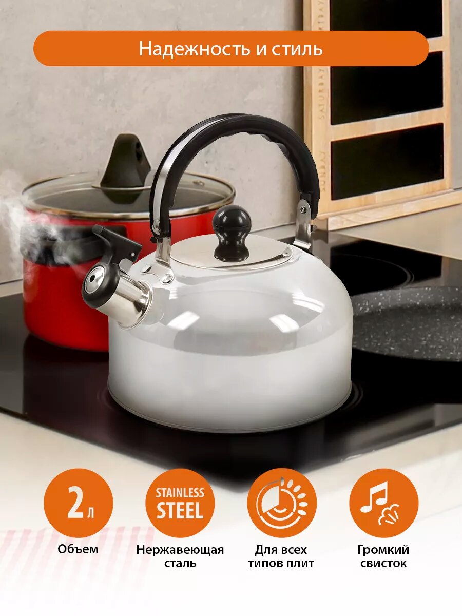 Чайник HOME ELEMENT HE-WK1602, со свистком, нержавеющая сталь