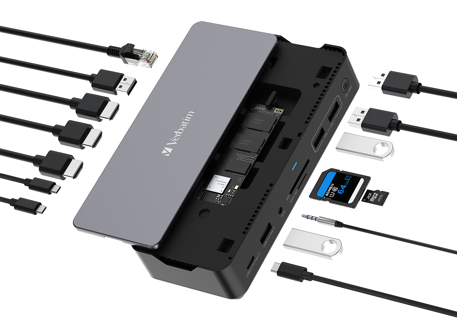Док-станция Verbatim USB-C Pro Dock CDS-15S на 15 портов и разъемом для SSD