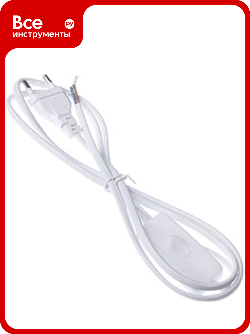 Шнур Ecola Base 2м (1.5м+0.5м) с выключателем и плоской вилкой белый сечение 0.5mm 2.5а 230v LT5RSDELT