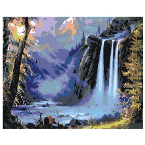 Пейзаж с водопадом Раскраска по номерам на холсте Живопись по номерам картина по номерам на холсте 40х50 автомобиль и лесной пейзаж