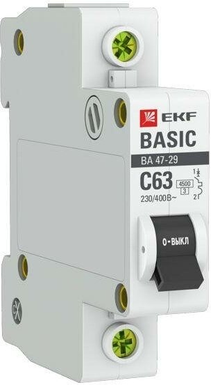 Mcb4729-1-63C Автоматический выключатель EKF 47-29 Basic 63А 1п 4.5кА, C