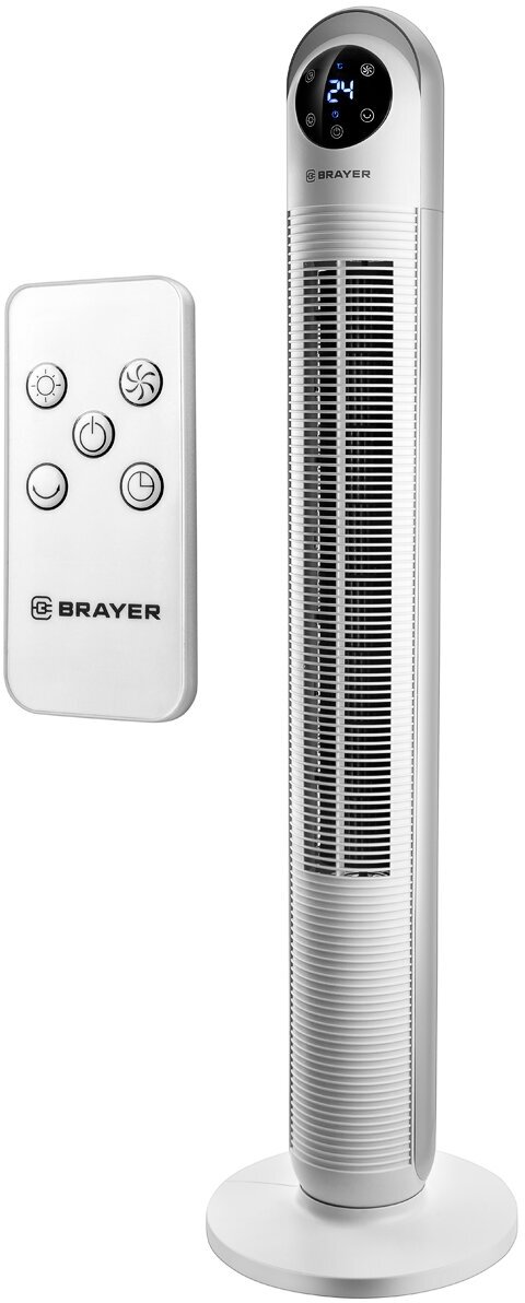 Вентилятор Колонный BRAYER BR4956 с пультом ДУ, 60Вт, 3 скорости, белый