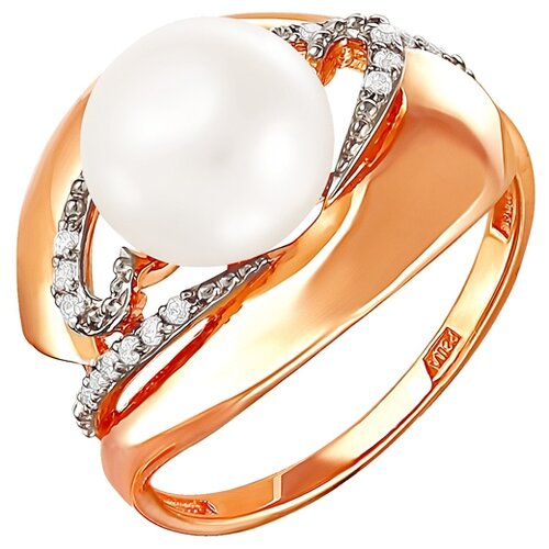 фото Примаэксклюзив кольцо с жемчугом и фианитами из красного золота 190-1-486р, размер 18