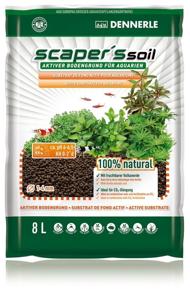 Dennerle Scaper‘s Soil - Питательный грунт для растительных аквариумов, зерно 1-4 мм, 8 л