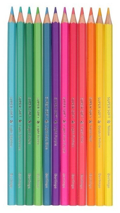 Цветные карандаши для школы 12 цветов, пастельные шестигранные / Набор цветных карандашей для рисования школьный Berlingo "SuperSoft. Pastel"