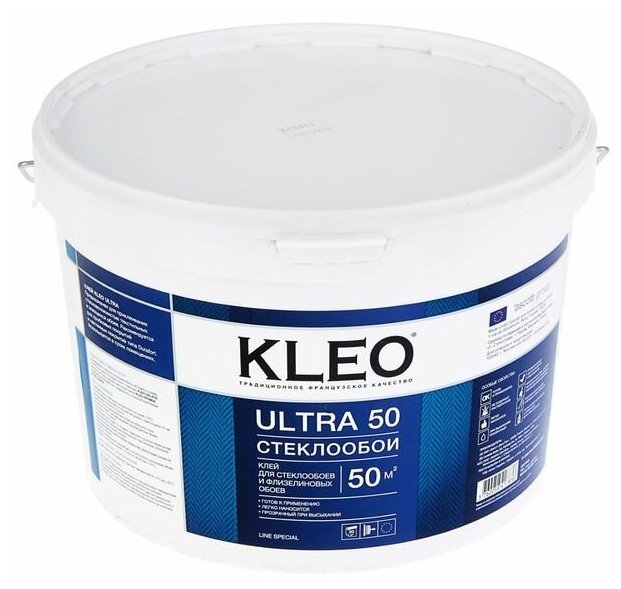 Клей обойный "KLEO" ULTRA 50 для стеклообоев готовый (50м2, ведро 10кг)
