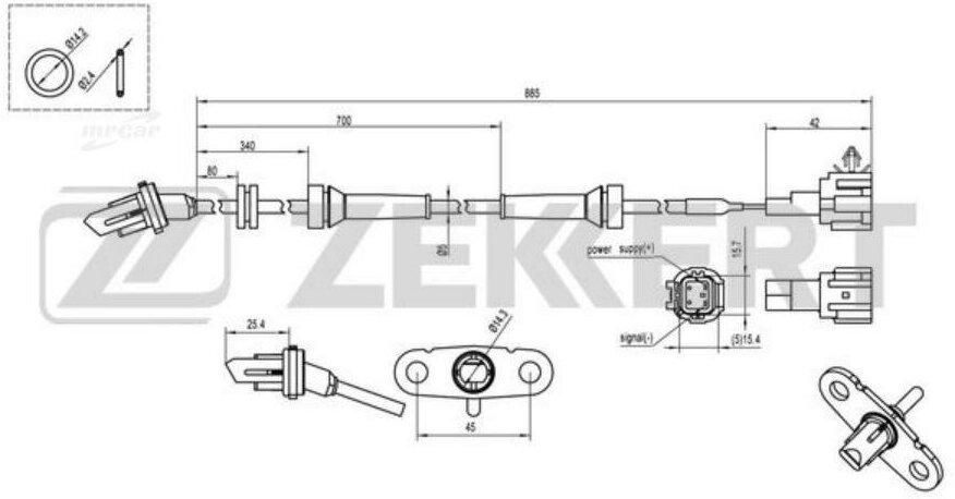 Датчик ABS задн. лев. Nissan NP300 Navara (D40) 05- Zekkert Арт. se-6052