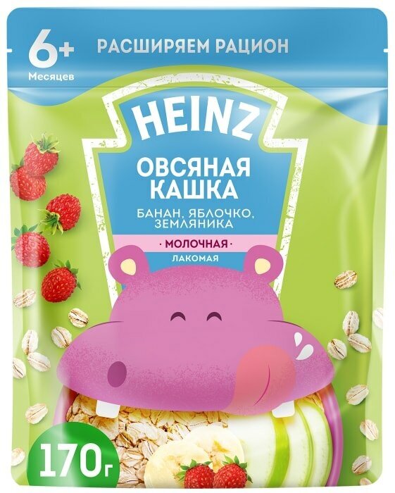 Каша Heinz Овсяная Лакомая Банан-Яблоко-Земляника с 6 месяцев 170г