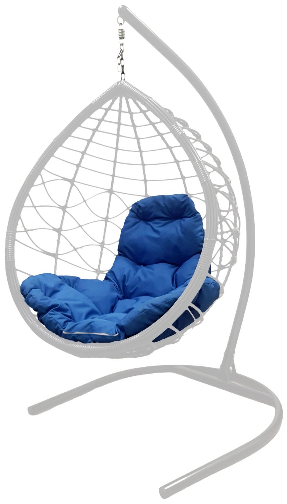 Подвесное кресло белое M-Group Капля лори ротанг 11530110, синяя подушка - фотография № 1