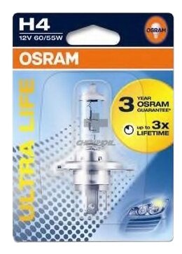 Лампа автомобильная галогенная OSRAM Ultra Life 64193ULT-01B H4 12V 60/55W P43t-38