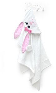 Полотенце банное с капюшоном Fluffy Bunny Заяц, цвет Белый, Размер 122Х68см, 100% хлопок, 380гр/м2