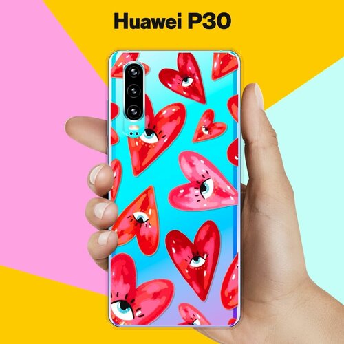 Силиконовый чехол на Huawei P30 Сердца / для Хуавей П30 силиконовый чехол сердца на huawei p30