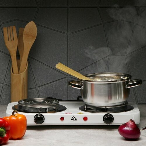 Плитка электрическая Luazon LHP-003 2 конфорки 2000 Вт нагреватель спираль белая 212000₽