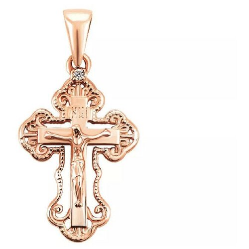 Крестик Крымский ювелирный завод, красное золото, 585 проба, фианит