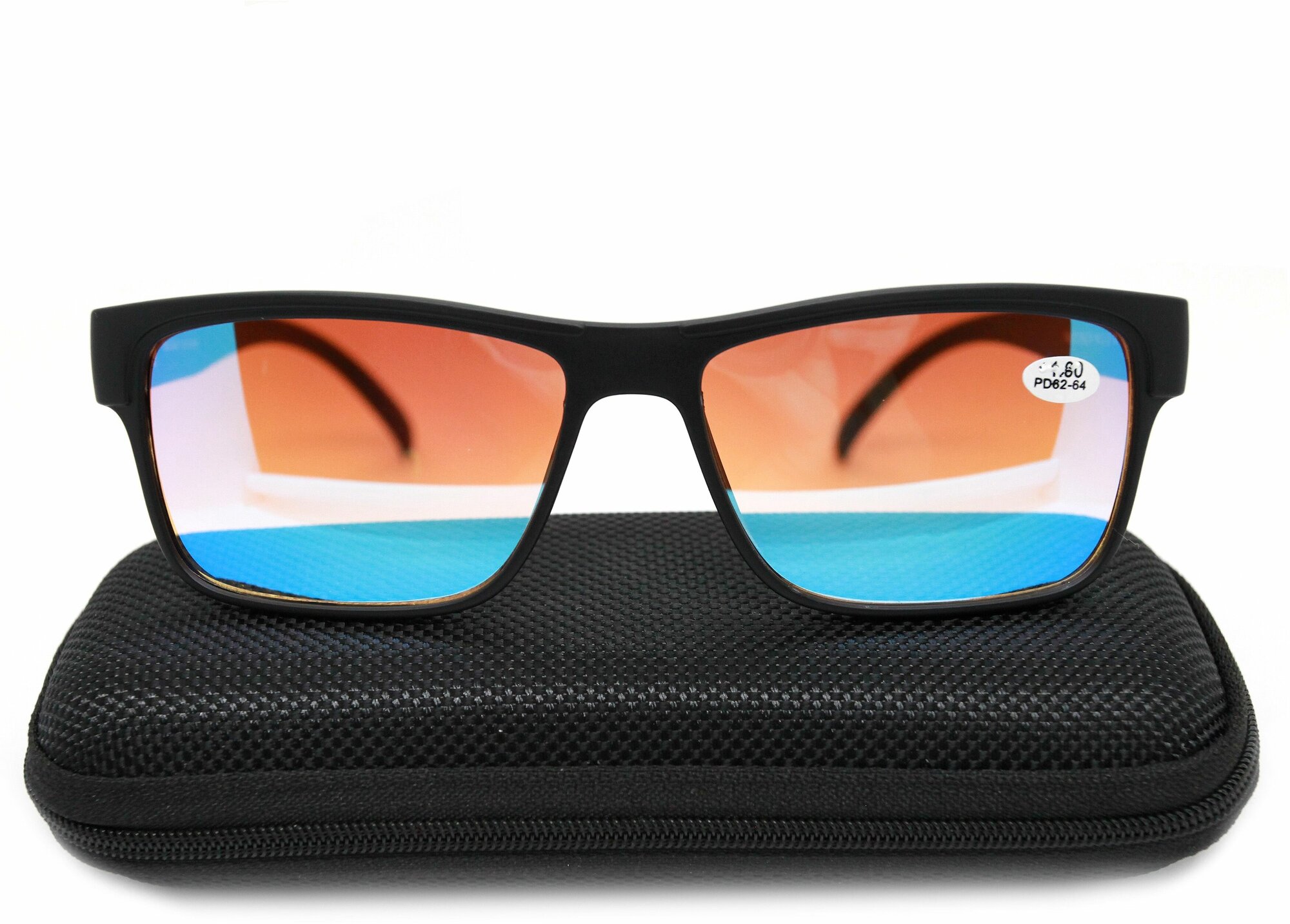 Готовые очки для зрения-чтения с диоптриями (+1.00) корригирующие, зеркальные тонированные Fabia Monti 0213, с футляром, PD62-64