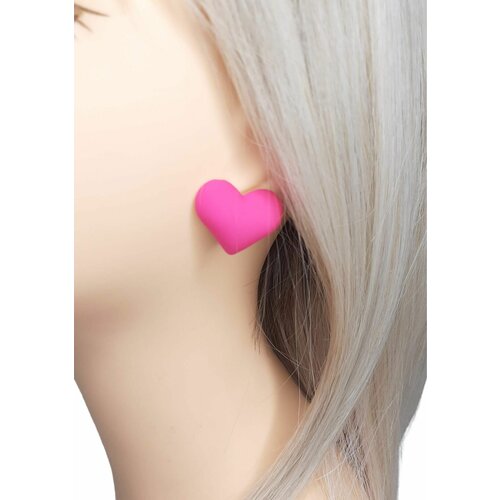 Серьги пусеты , фианит, пластик, фуксия