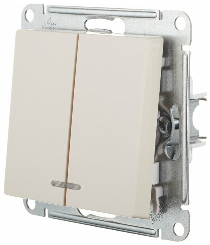 Выключатель двухклавишный встраиваемый Schneider Electric Atlasdesign, 10 A, с подсветкой, бежевый - фотография № 5