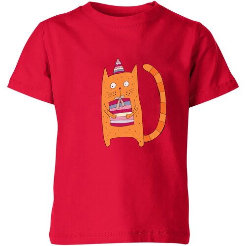 Футболка Us Basic, размер 4, красный детская футболка котик с подарком в руках 140 темно розовый