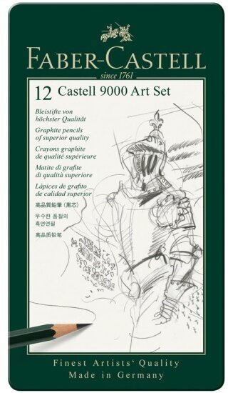 Набор чернографитных карандашей Faber-castell "Castell 9000 Art Set", 12 шт, 2H-8B, заточен, метал. кор.