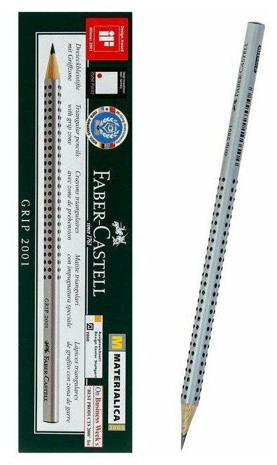 Карандаш чёрнографитный faber-castell grip 2001 hb профессиональный, трёхгранный корпус, массажные шашечки, цена за 1 штуку