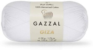 Пряжа Gazzal Giza белый (2450), 100%мерсеризованный хлопок, 125м, 50г, 1шт