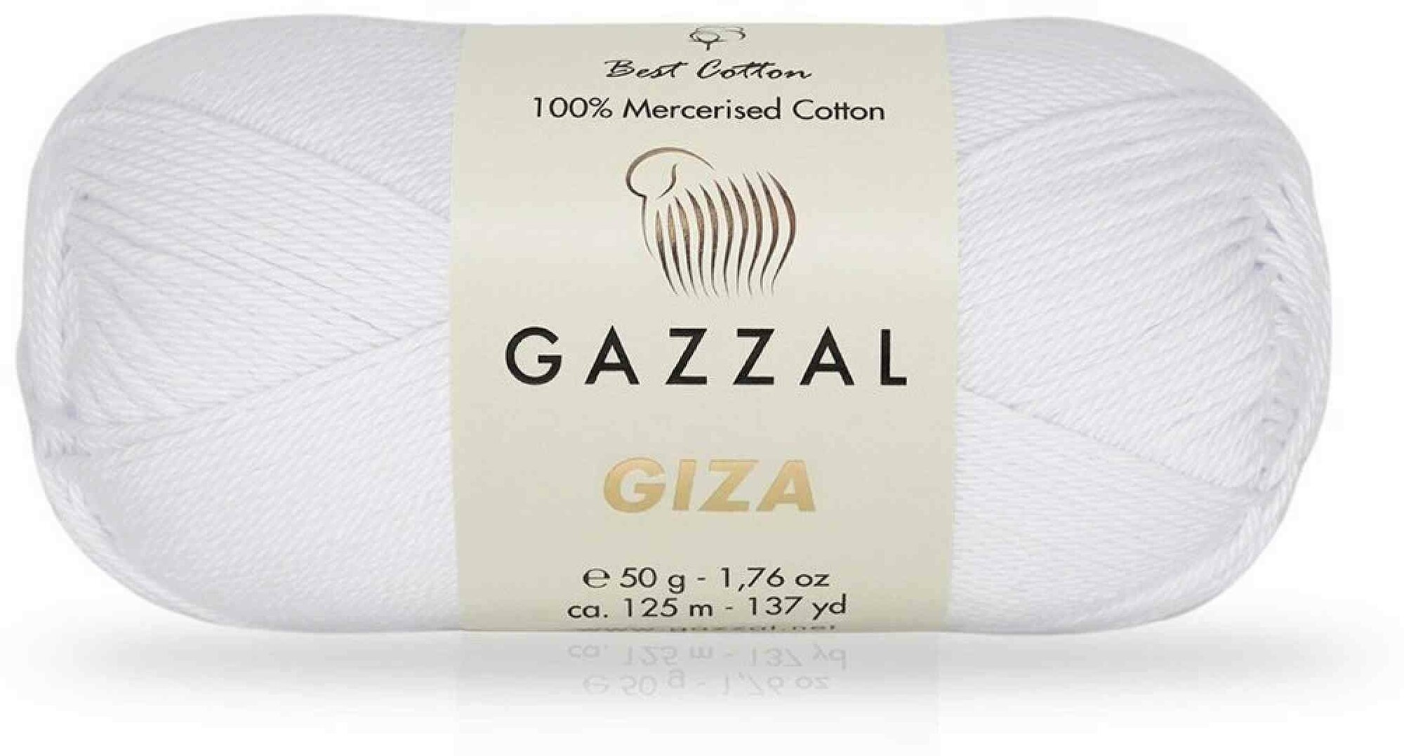 Пряжа Gazzal Giza белый (2450), 100%мерсеризованный хлопок, 125м, 50г, 5шт