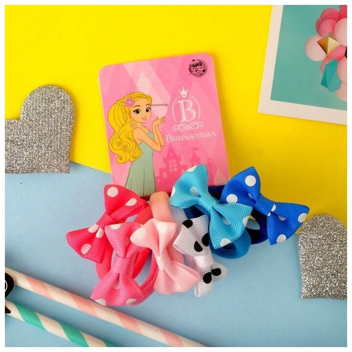 Резинка для волос Бантик Горошек, набор из 6 штук — фото 1