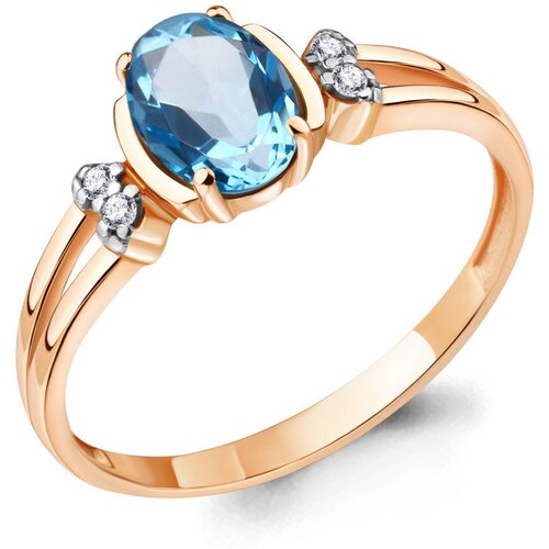 фото Кольцо diamant online, серебро, 925 проба, золочение, топаз, фианит, размер 17.5