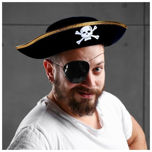 шляпа пиратская укротитель морей детская р р 50 54 Шляпа пиратская, детская, золотистая каемка, р-р. 50