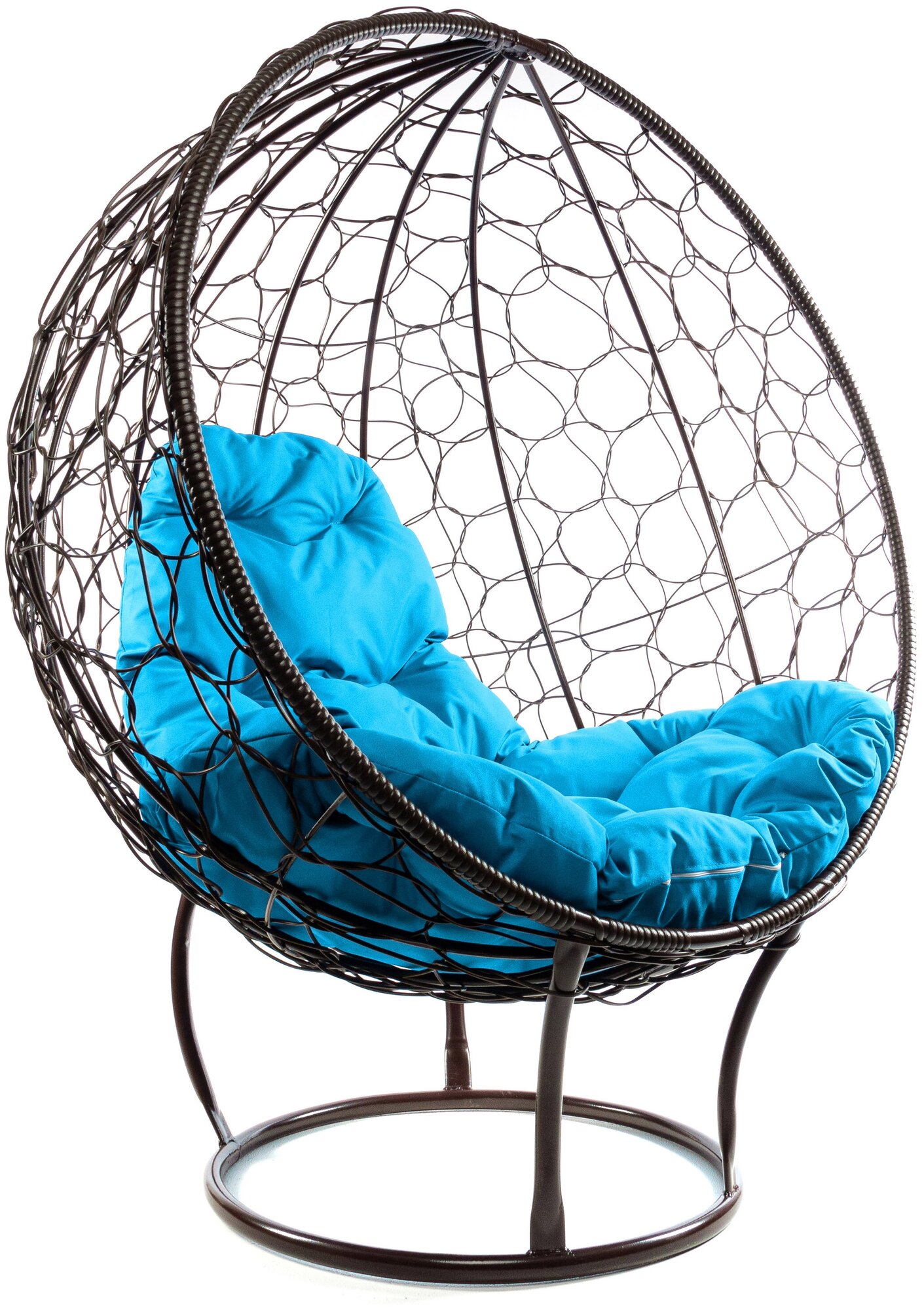 Кресло M-Group круг на подставке ротанг коричневый, голубая подушка - фотография № 2
