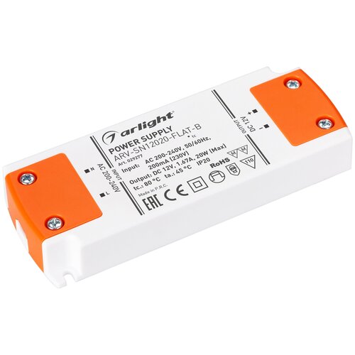 Блок питания (AC-DC) 12V 20W 029277 ARV-SN12020-FLAT-B IP20 пластик