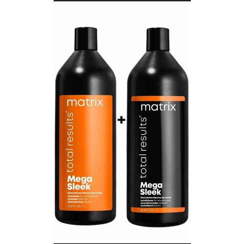 Купить Matrix Total Results Mega Sleek Шампунь 1000 мл и Кондиционер 1000 мл для непослушных волос с маслом ши