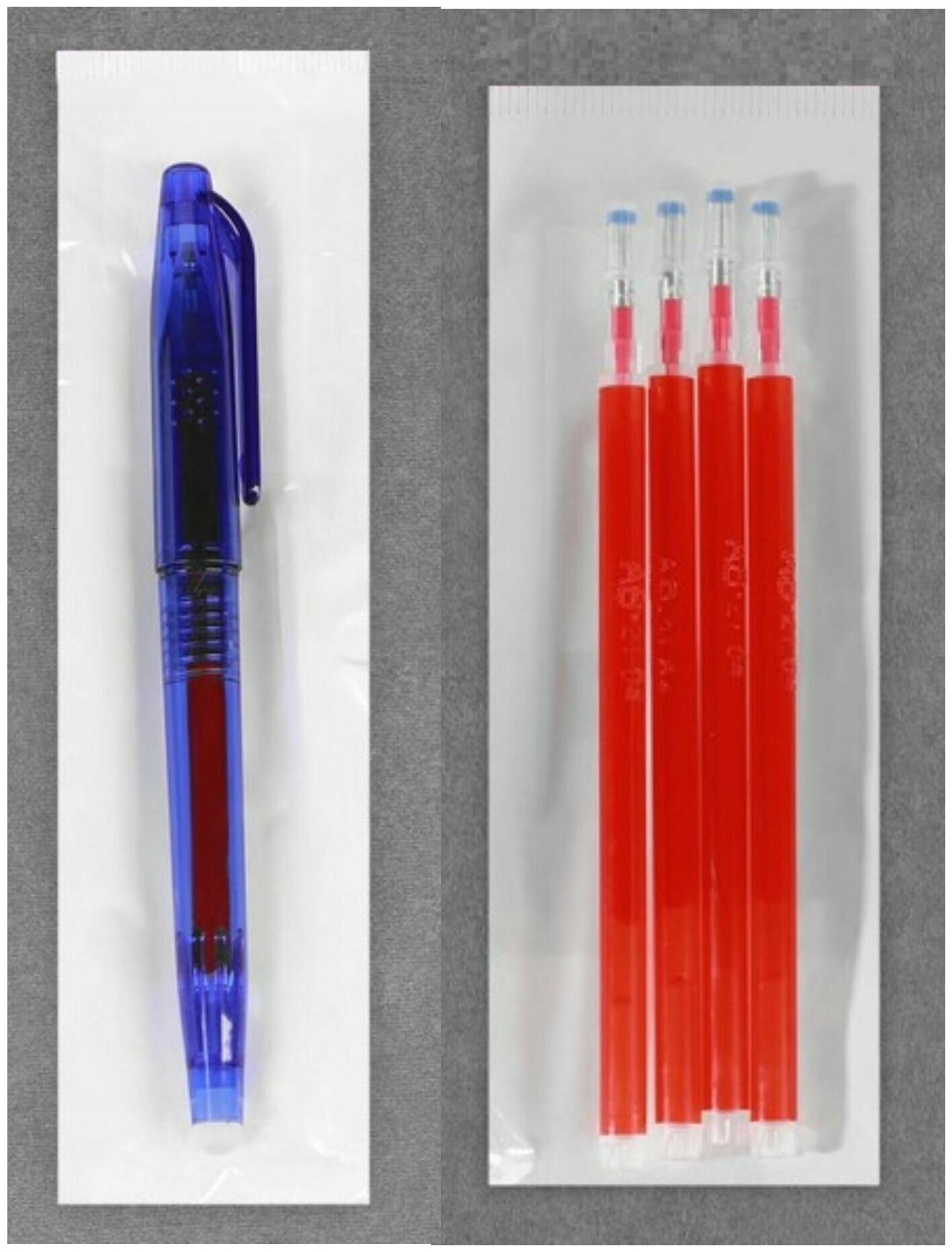 Ручка для ткани термоисчезающая с набором стержней 5 шт, цвет красный