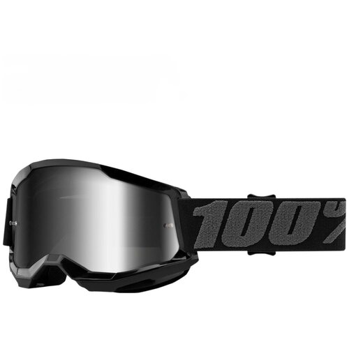 Кроссовые очки, маска 100% Strata 2, черные, с серебристым зеркальным стеклом.