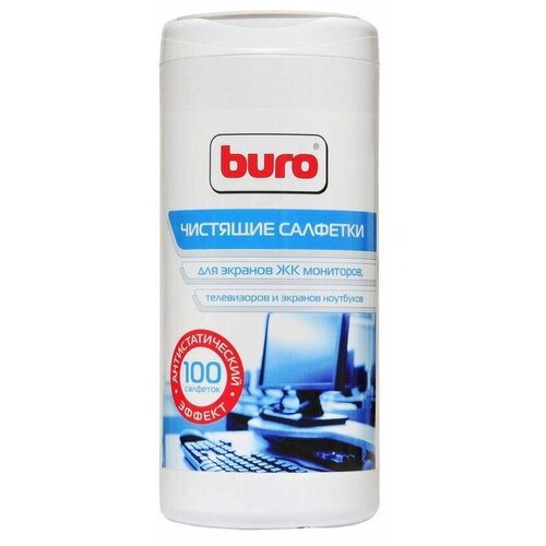 Влажные салфетки Buro BU-Ascreen, 100 шт (туба) для экранов мониторов/плазменных/ЖК телевизоров/ноутбуков спрей buro bu sscreen для экранов жк мониторов 250 мл