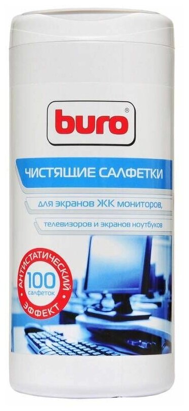 Влажные салфетки Buro BU-Ascreen 100 шт (туба) для экранов мониторов/плазменных/ЖК телевизоров/ноутбуков