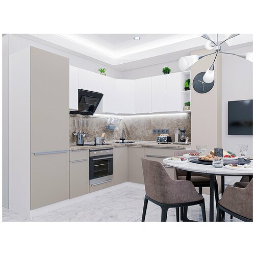 Готовый кухонный гарнитур кухня угловая Фьюжн-15 2140*2500/1800*600 Silky Grey/Silky White